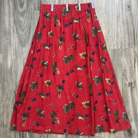New Look Petites Vintage Long Button Front Skirt Red Floral Print Size Medium - Picture 4 of 5